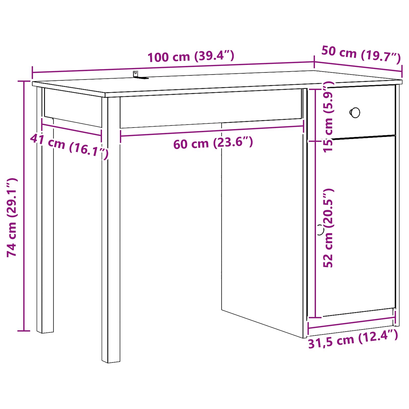 Bureau avec tiroir Brun Ciré 100 x 50 x 74 cm Pin massif - XIOS