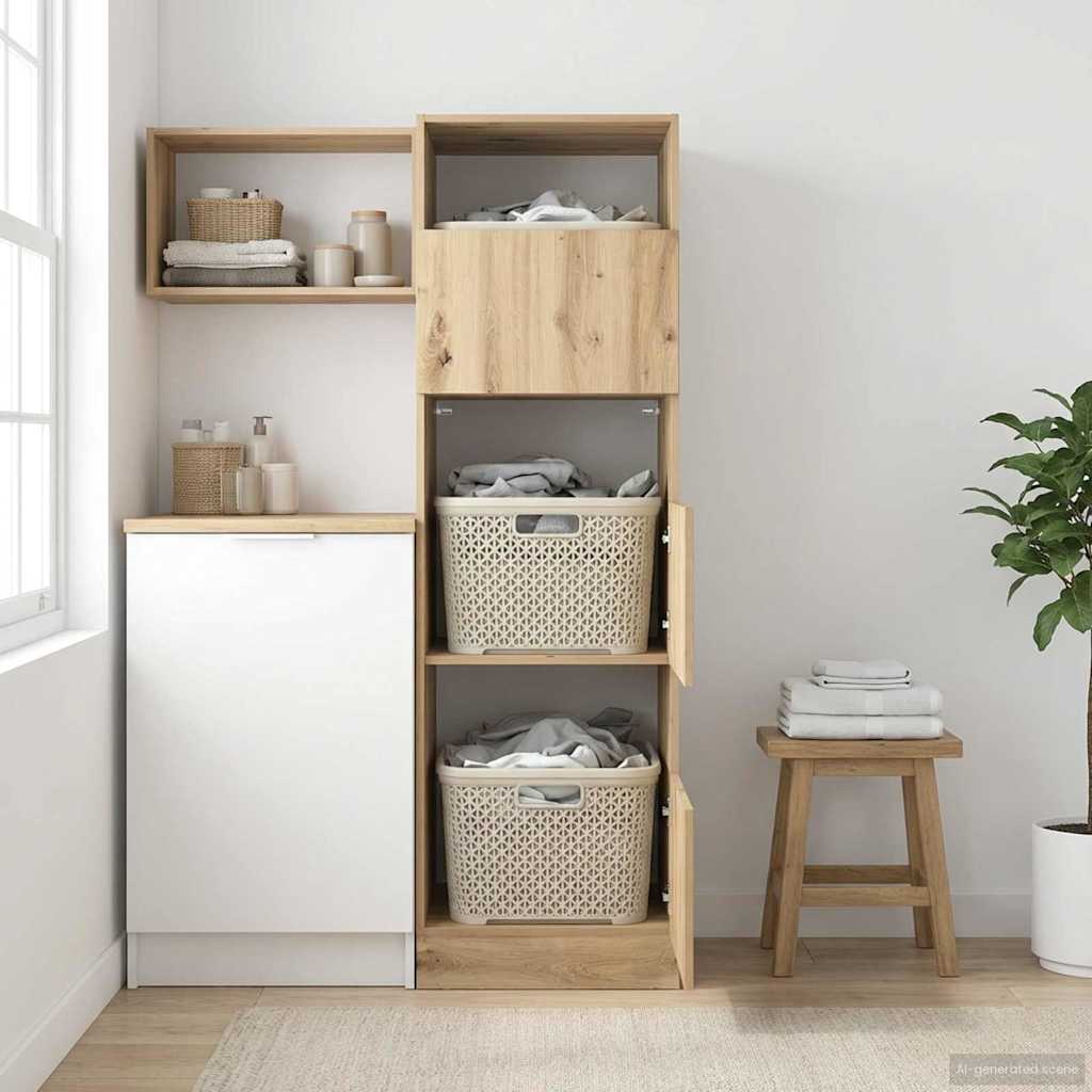 Armoire à Laver avec stockage Chêne artisanal 50 x 68 x 162 cm