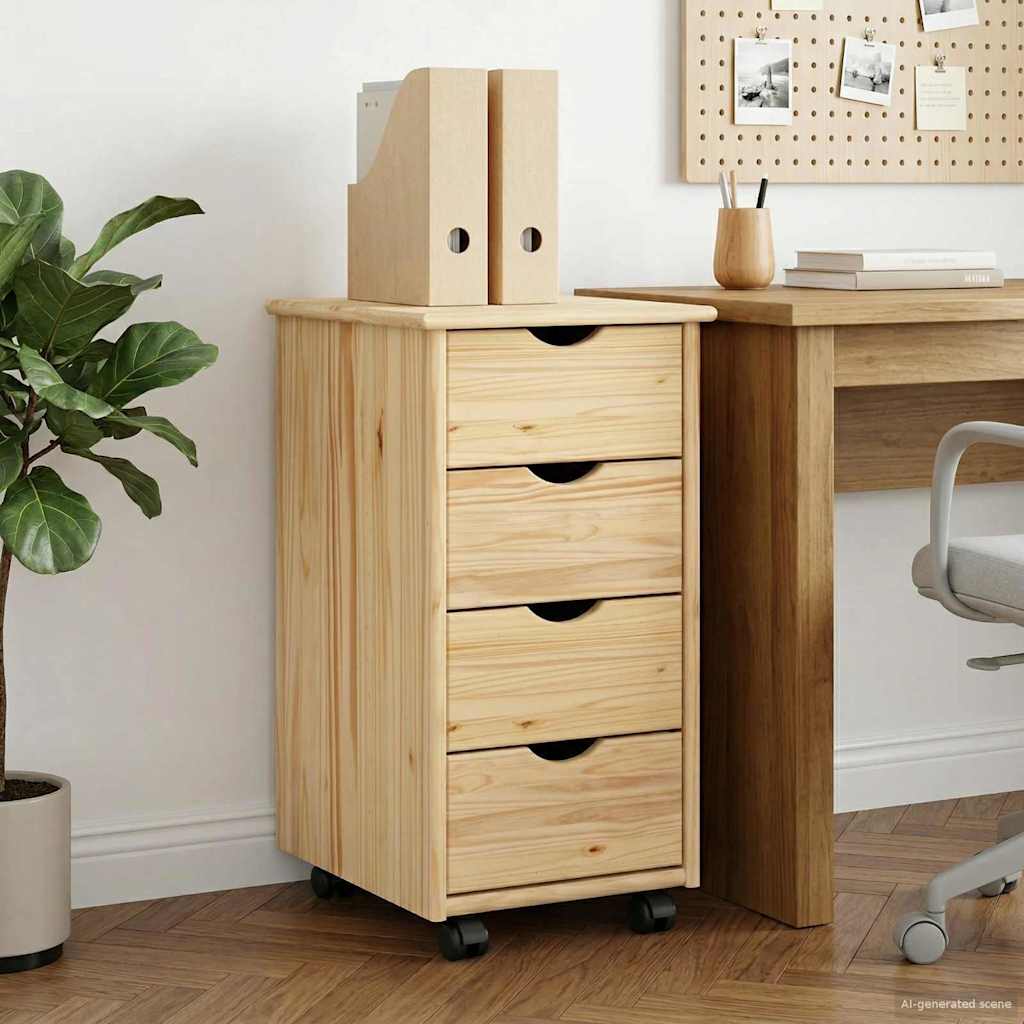 Cabinet roulant Marron 65,5 x 34 x 39 cm Bois de Pin Massif - XIOS