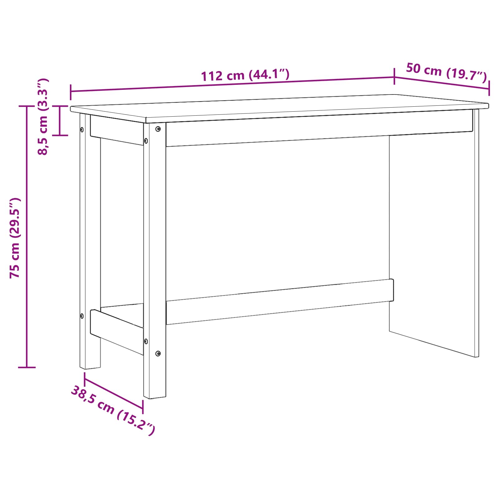 Bureau Marron 112 x 50 x 75 cm Bois de Pin Massif - XIOS