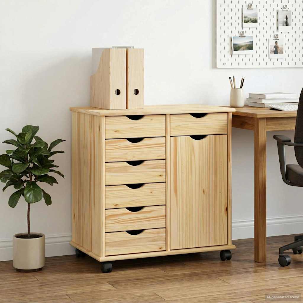 Cabinet roulant Marron 63,5 x 39 x 65,5 cm Bois de Pin Massif - XIOS
