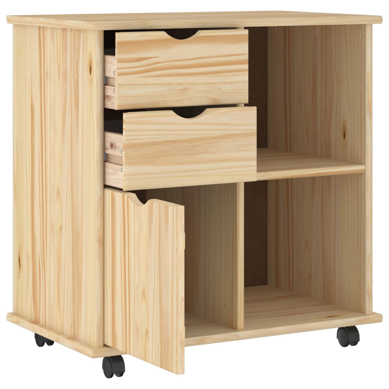 Cabinet roulant Marron 63,5 x 39 x 65,5 cm Bois de Pin Massif - XIOS