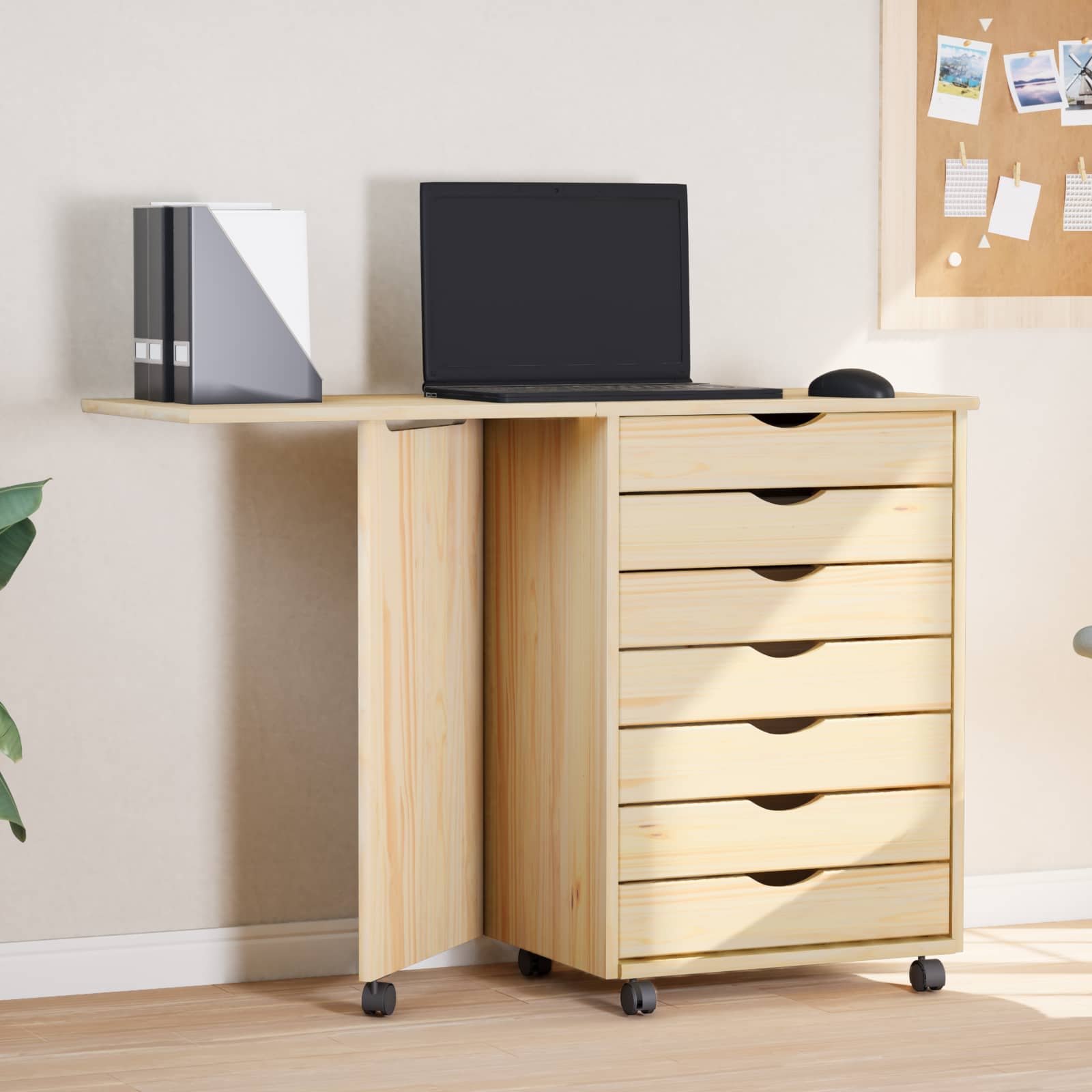 Cabinet roulant avec bureau avec roue MOSS Vernis transparent - XIOS