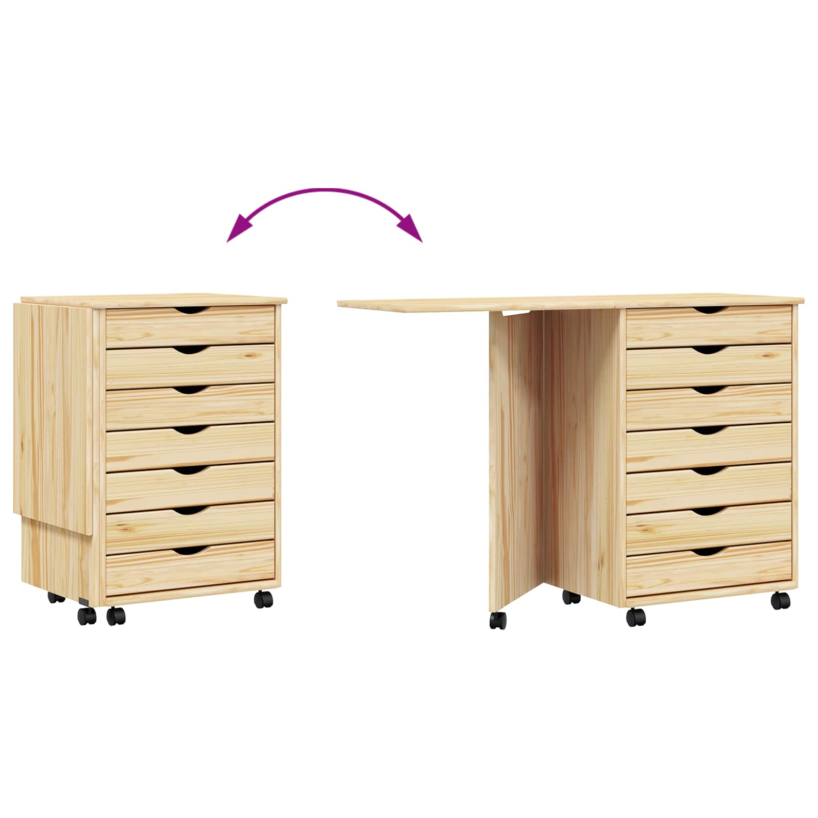Cabinet roulant avec bureau avec roue MOSS Vernis transparent - XIOS