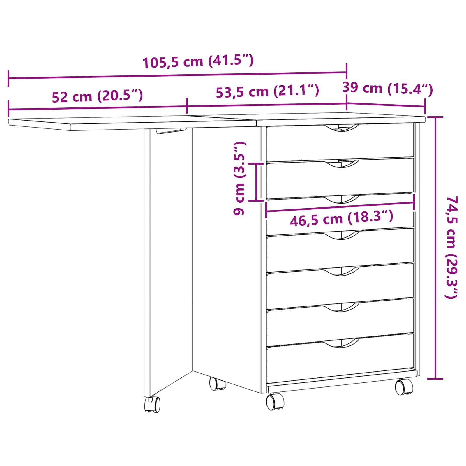Cabinet roulant avec bureau avec roue MOSS Vernis transparent - XIOS