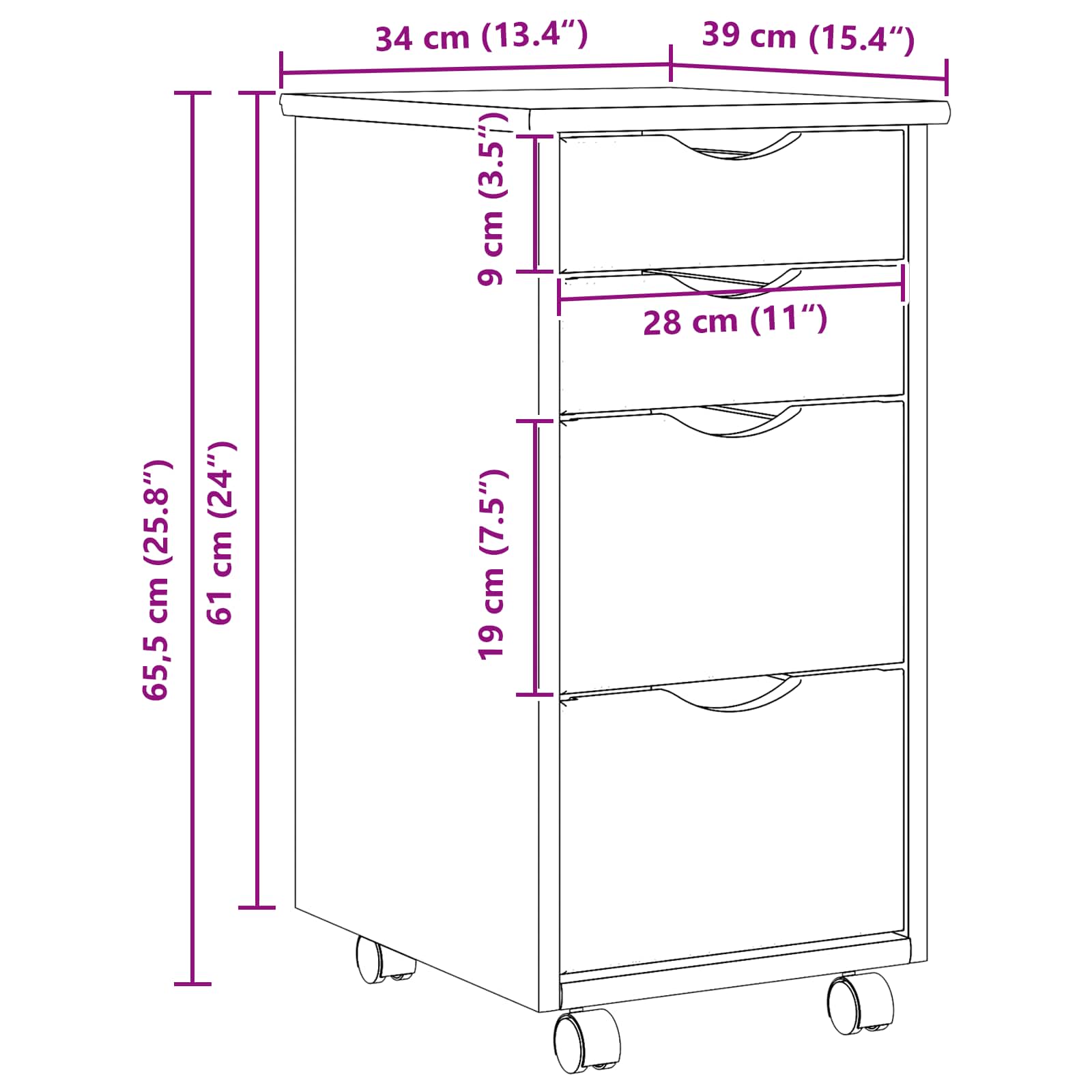 Cabinet roulant avec bureau avec roue MOSS Vernis transparent - XIOS