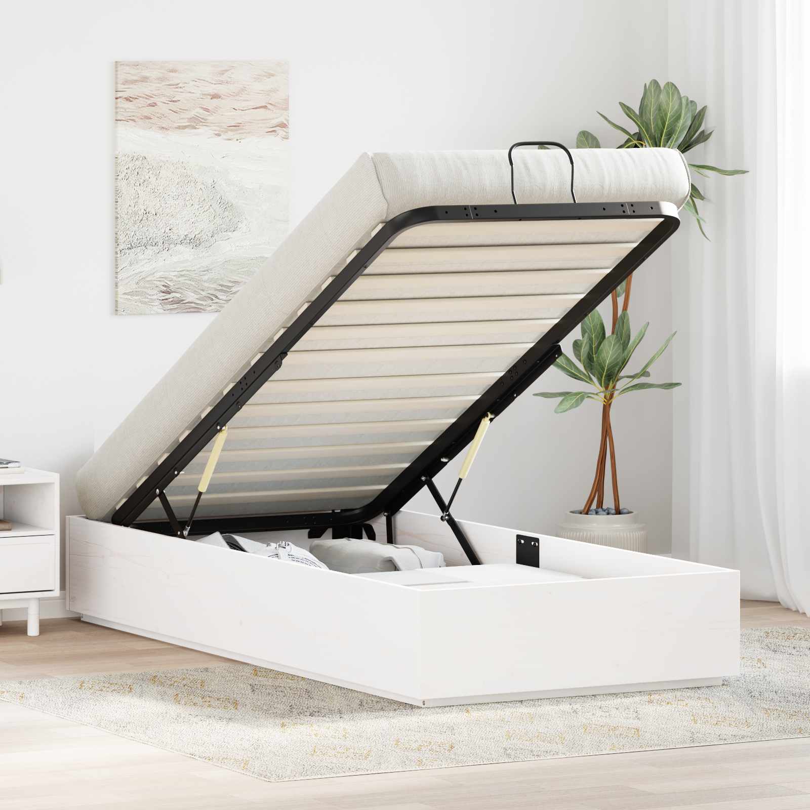 Cadre de lit ottoman avec rangement Blanc 100 x 200 cm - XIOS