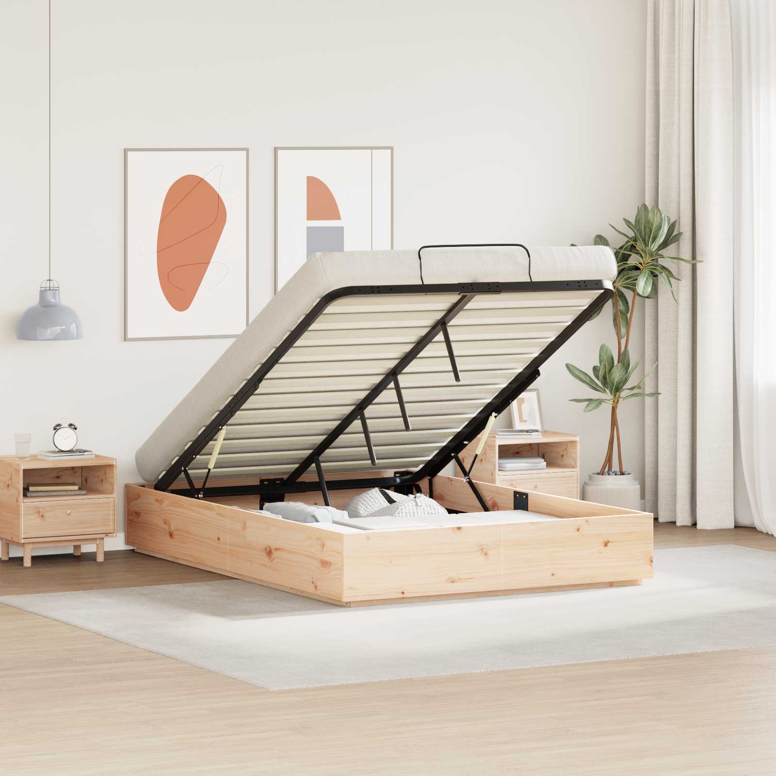 Cadre de lit ottoman avec rangement Naturel 150 x 200 cm - XIOS