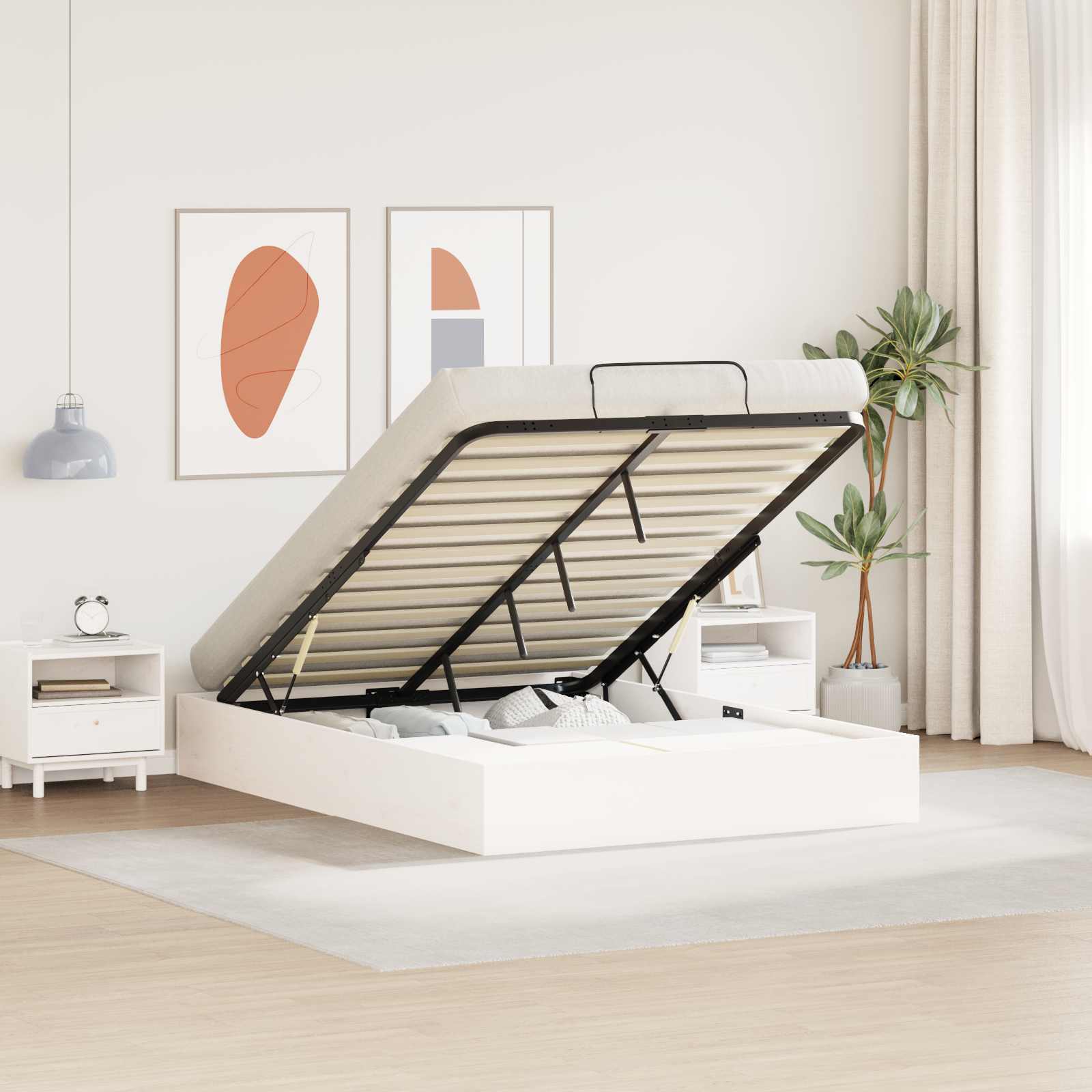 Cadre de lit ottoman avec rangement Blanc 120 x 190 cm - XIOS