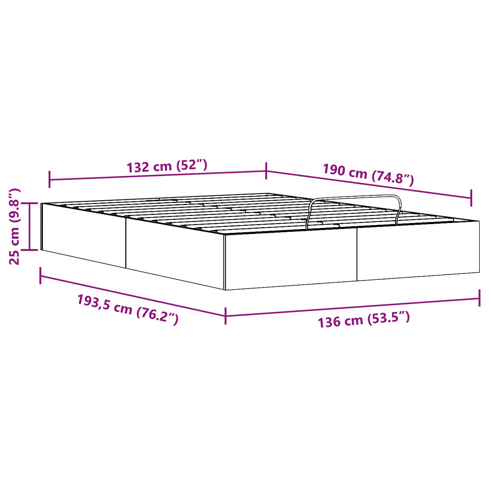 Cadre de lit ottoman avec rangement Brun Ciré 135 x 190 cm - XIOS