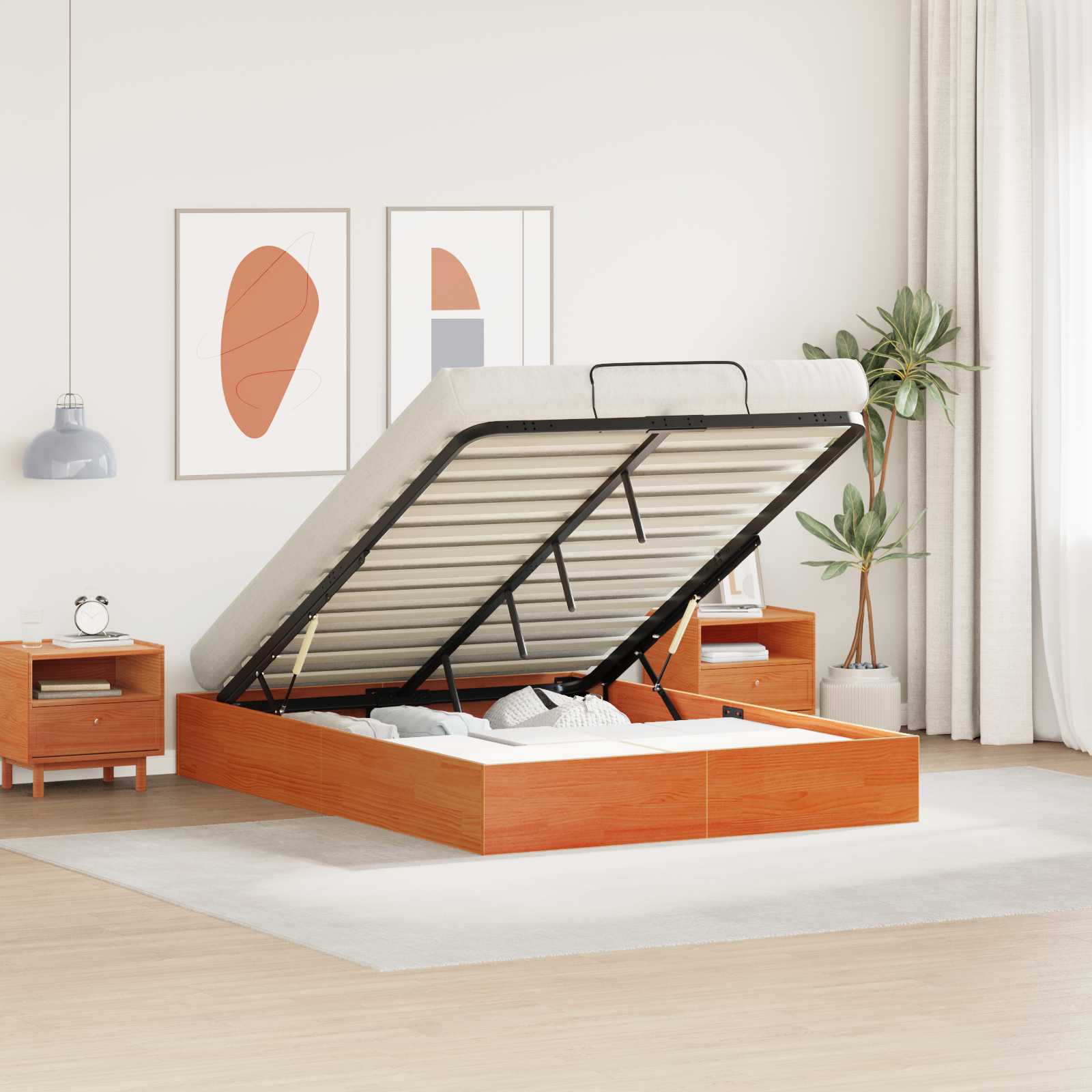 Cadre de lit ottoman avec rangement Brun Ciré 150 x 200 cm - XIOS
