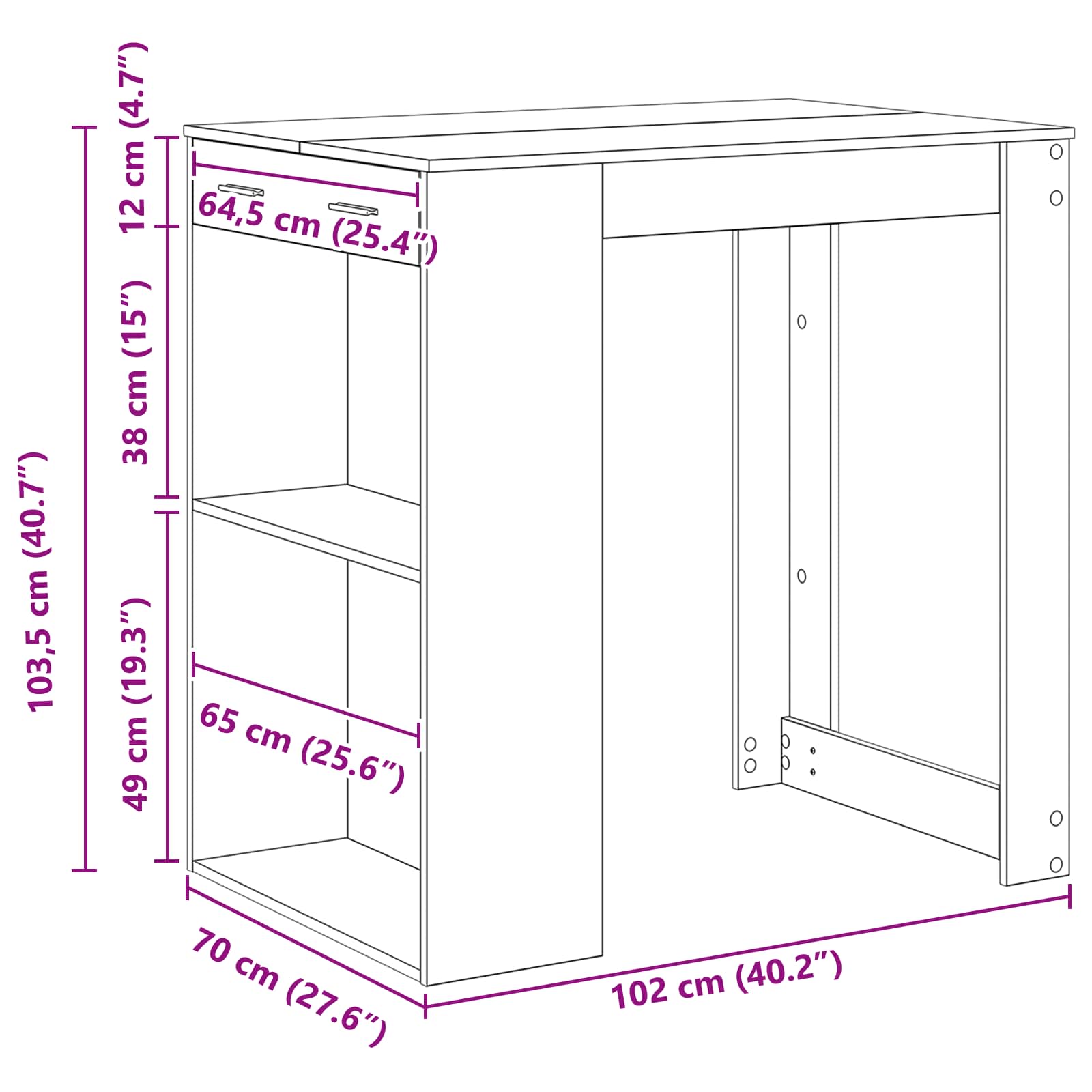 Table de bar 102 x 70 x 103,5 cm Bois d'ingénierie Chêne noir
