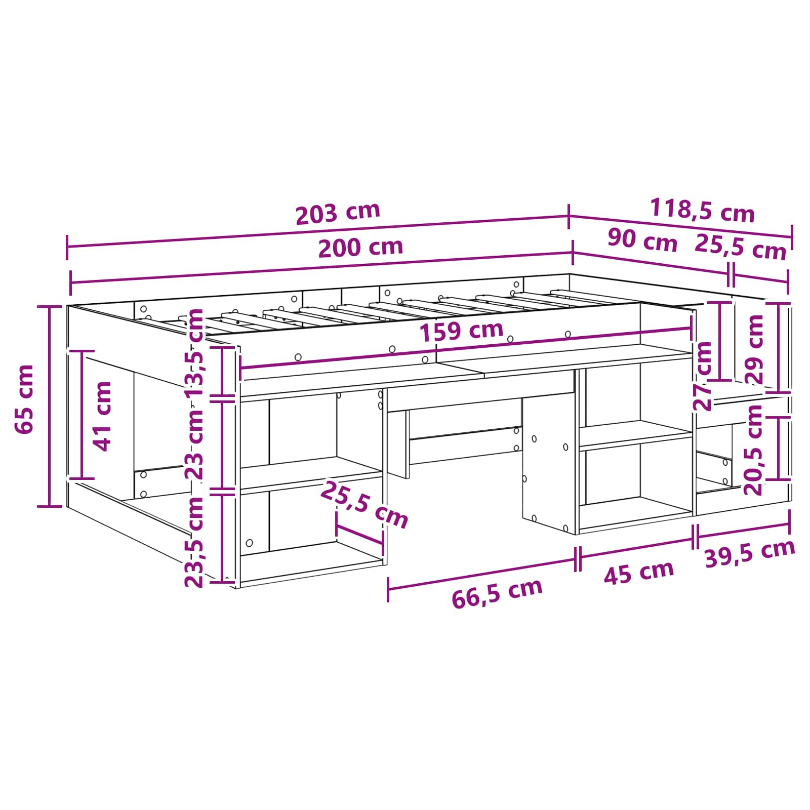 Cadre de lit pour enfants avec rangement Blanc 90 x 200 cm - XIOS
