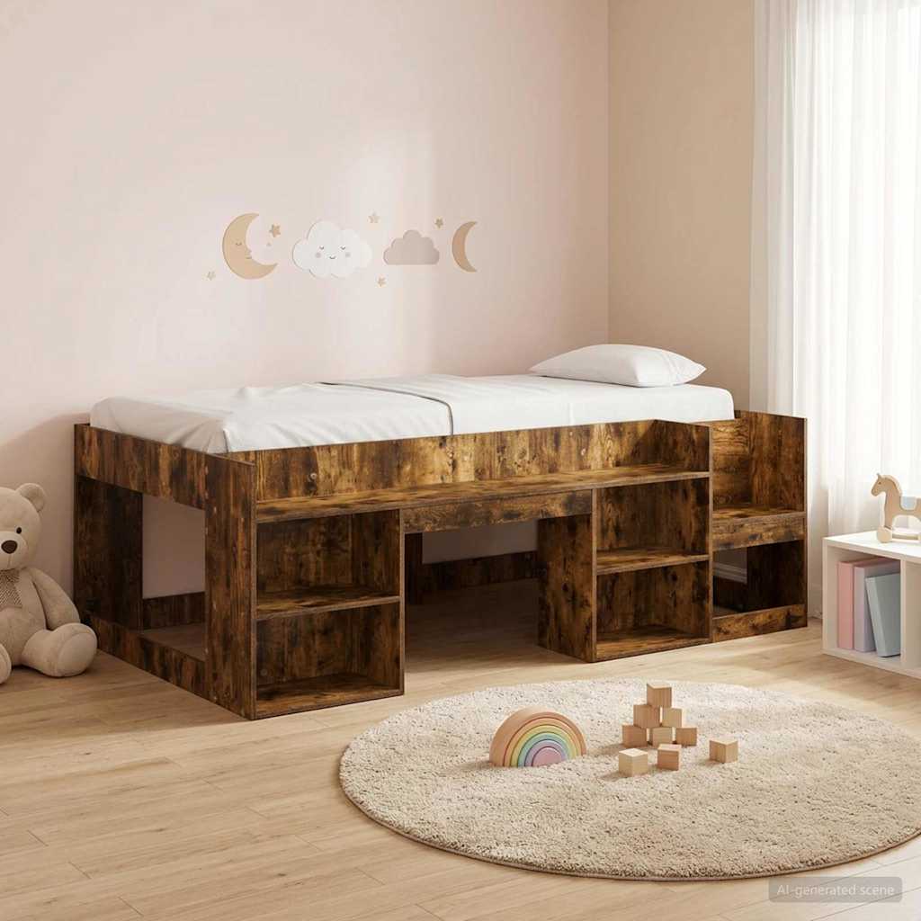 Cadre de lit pour enfants avec rangement Chêne fumé 90 x 200 cm - XIOS