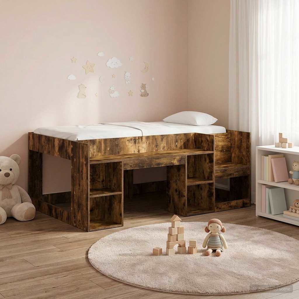 Cadre de lit pour enfants avec rangement Chêne fumé 80 x 160 cm - XIOS