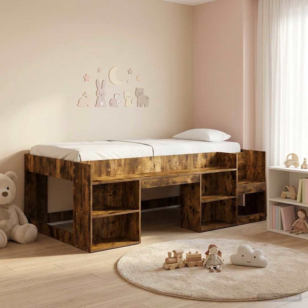 Cadre de lit pour enfants avec rangement Chêne fumé 75 x 190 cm - XIOS