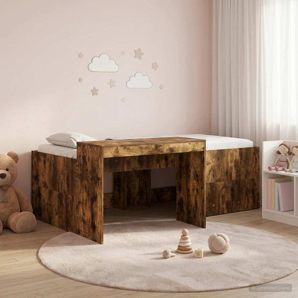 Lit haut pour enfants avec bureau Chêne fumé 80 x 200 cm - XIOS