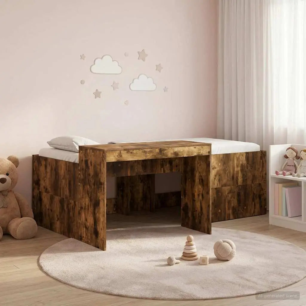 Lit haut pour enfants avec bureau Chêne fumé 80 x 200 cm - XIOS