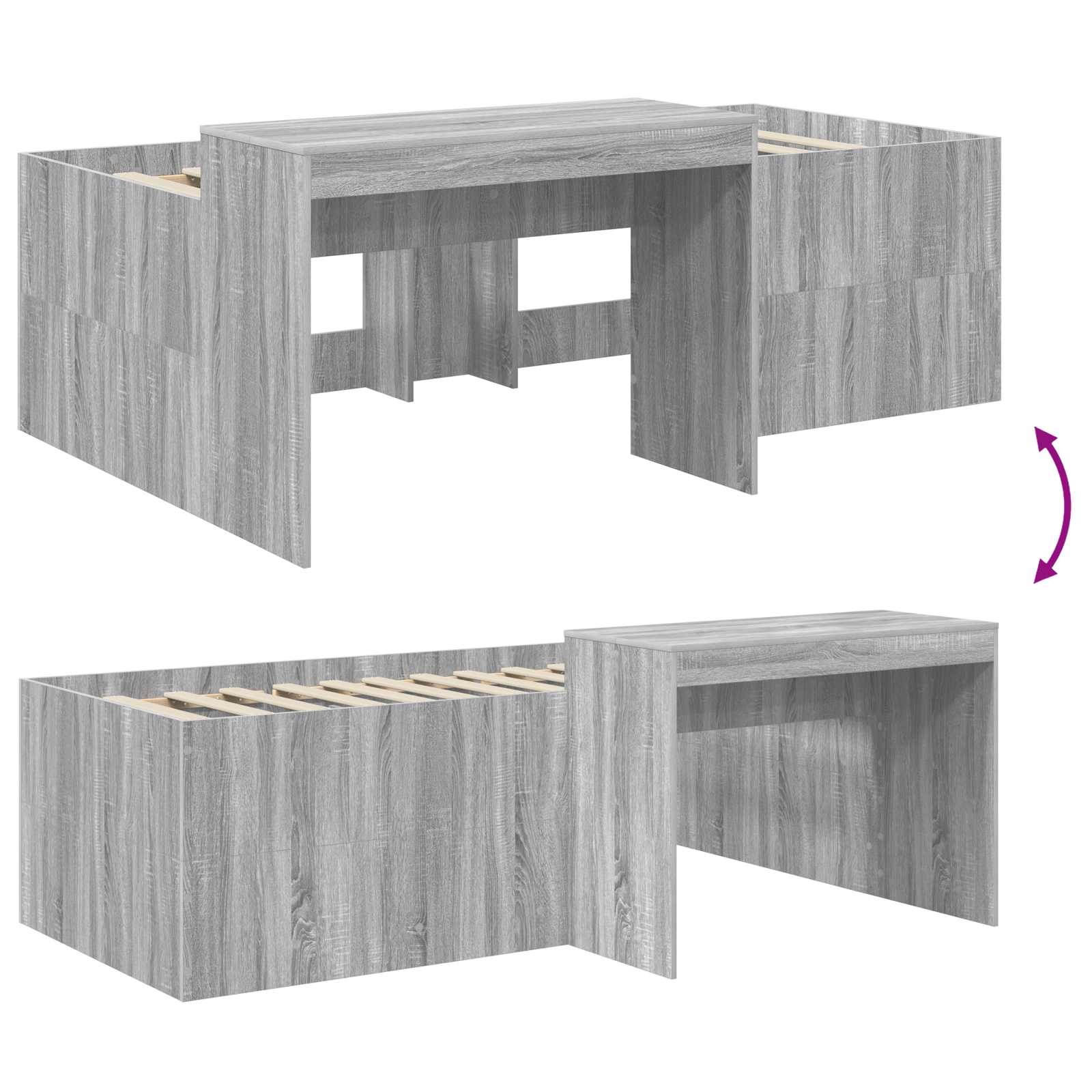 Lit haut pour enfants avec bureau Sonoma gris 80 x 200 cm - XIOS