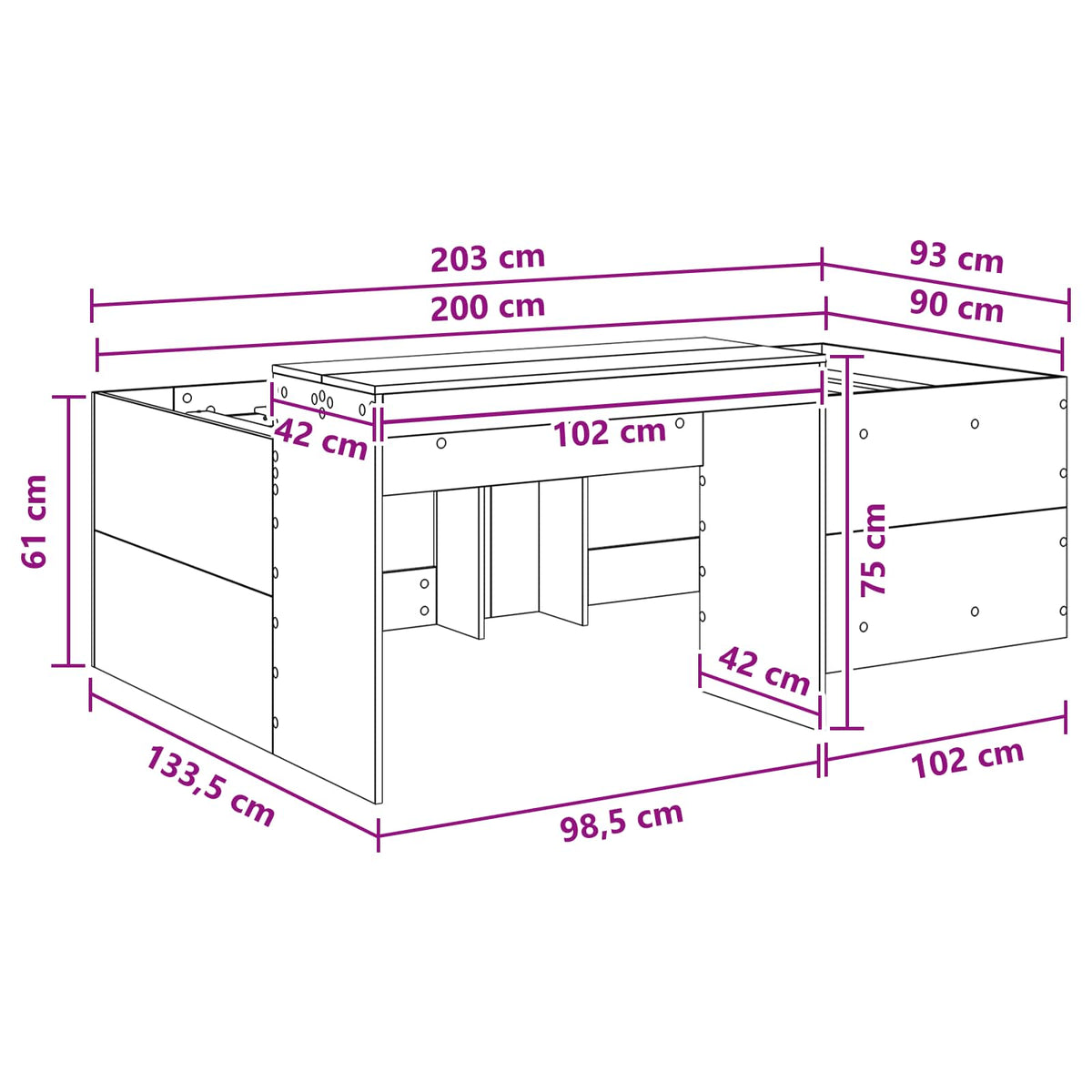 Lit haut pour enfants avec bureau Blanc 90 x 200 cm