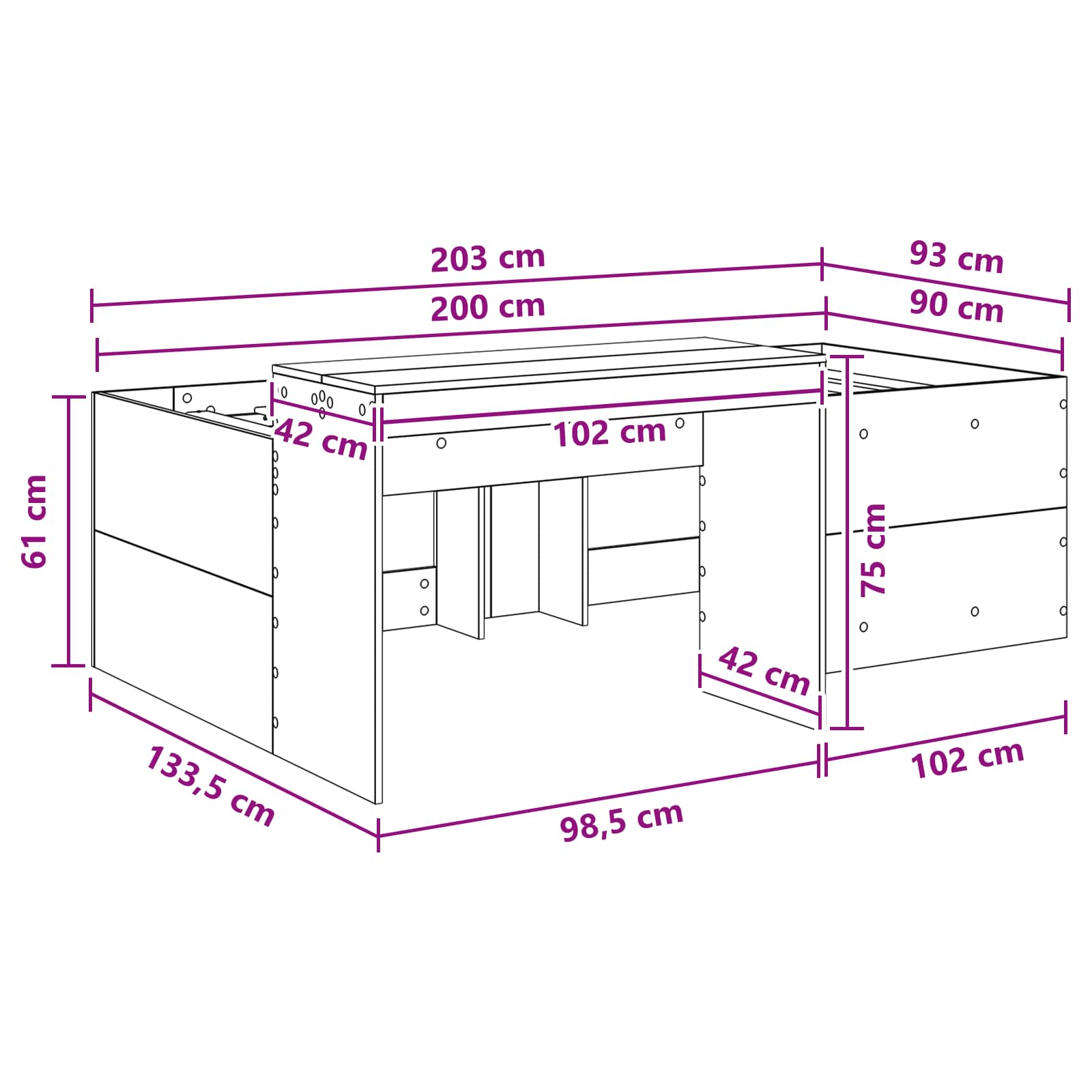 Lit haut pour enfants avec bureau Blanc 90 x 200 cm - XIOS