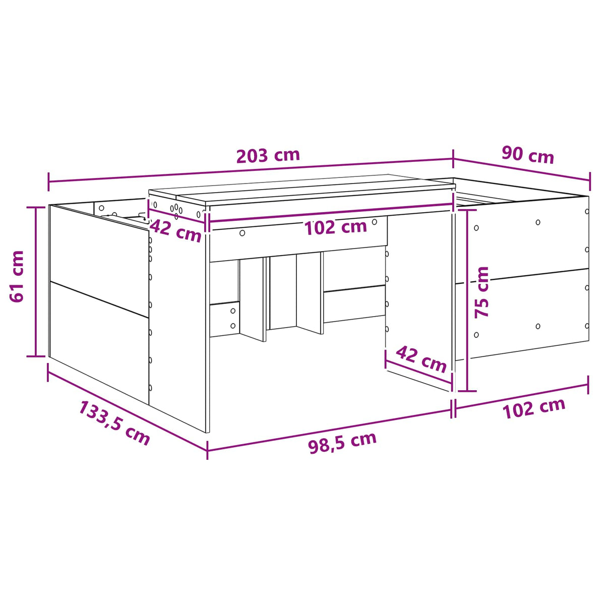 Lit haut pour enfants avec bureau Noir 90 x 200 cm