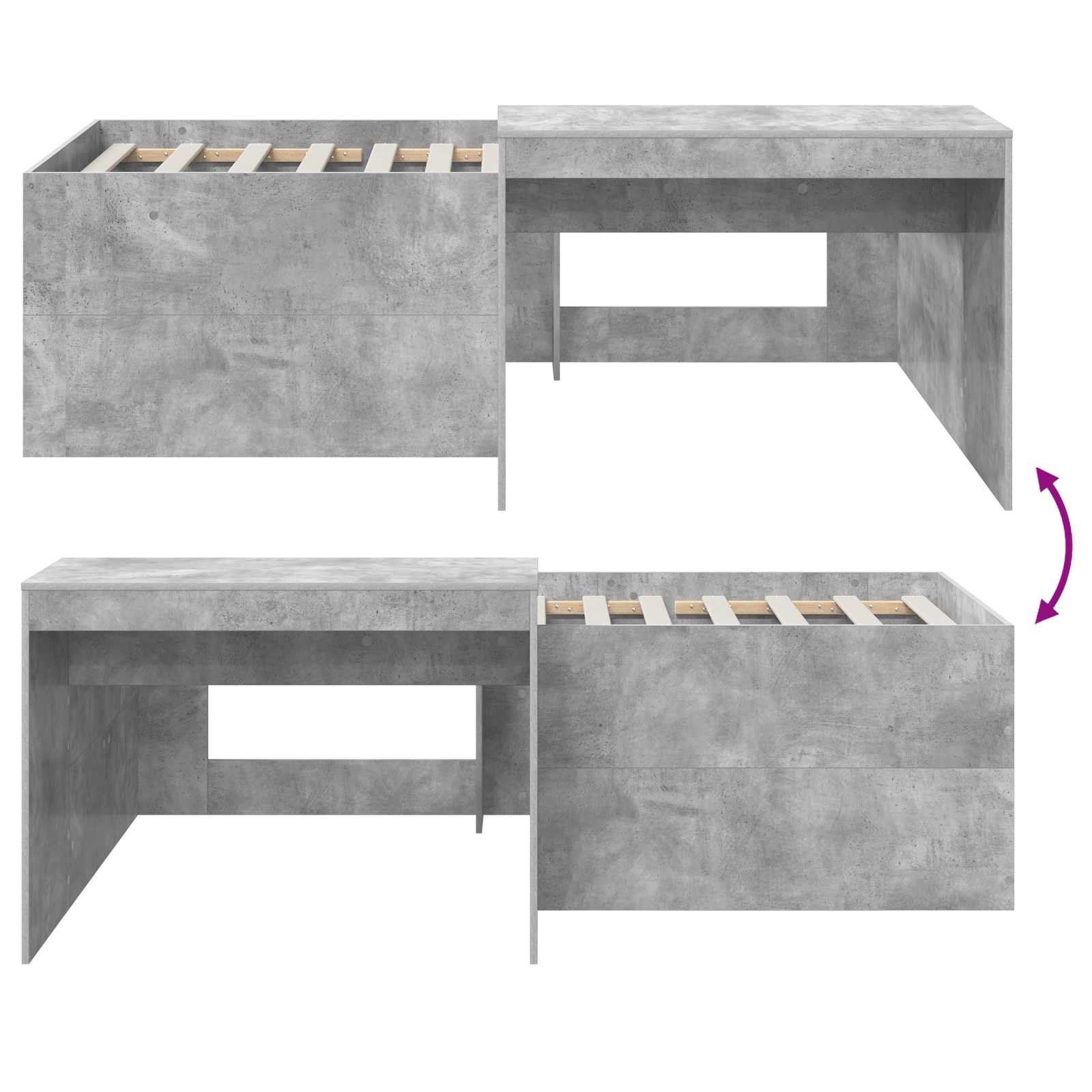 Lit haut pour enfants avec bureau Gris béton 90 x 200 cm - XIOS