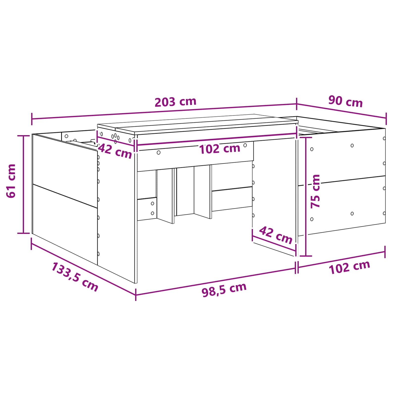 Lit haut pour enfants avec bureau Chêne fumé 90 x 200 cm - XIOS