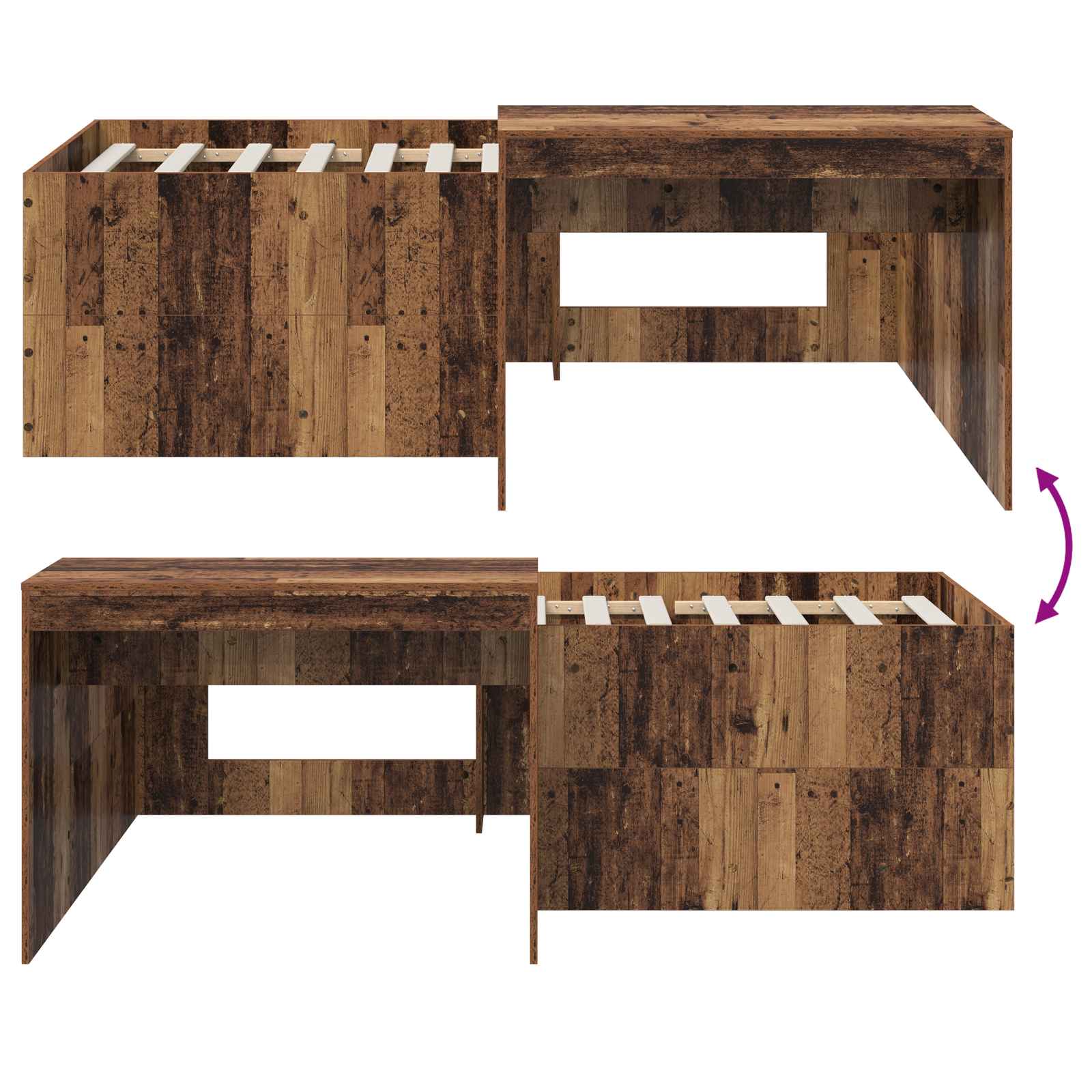 Lit haut pour enfants avec bureau Bois ancien 90 x 200 cm - XIOS