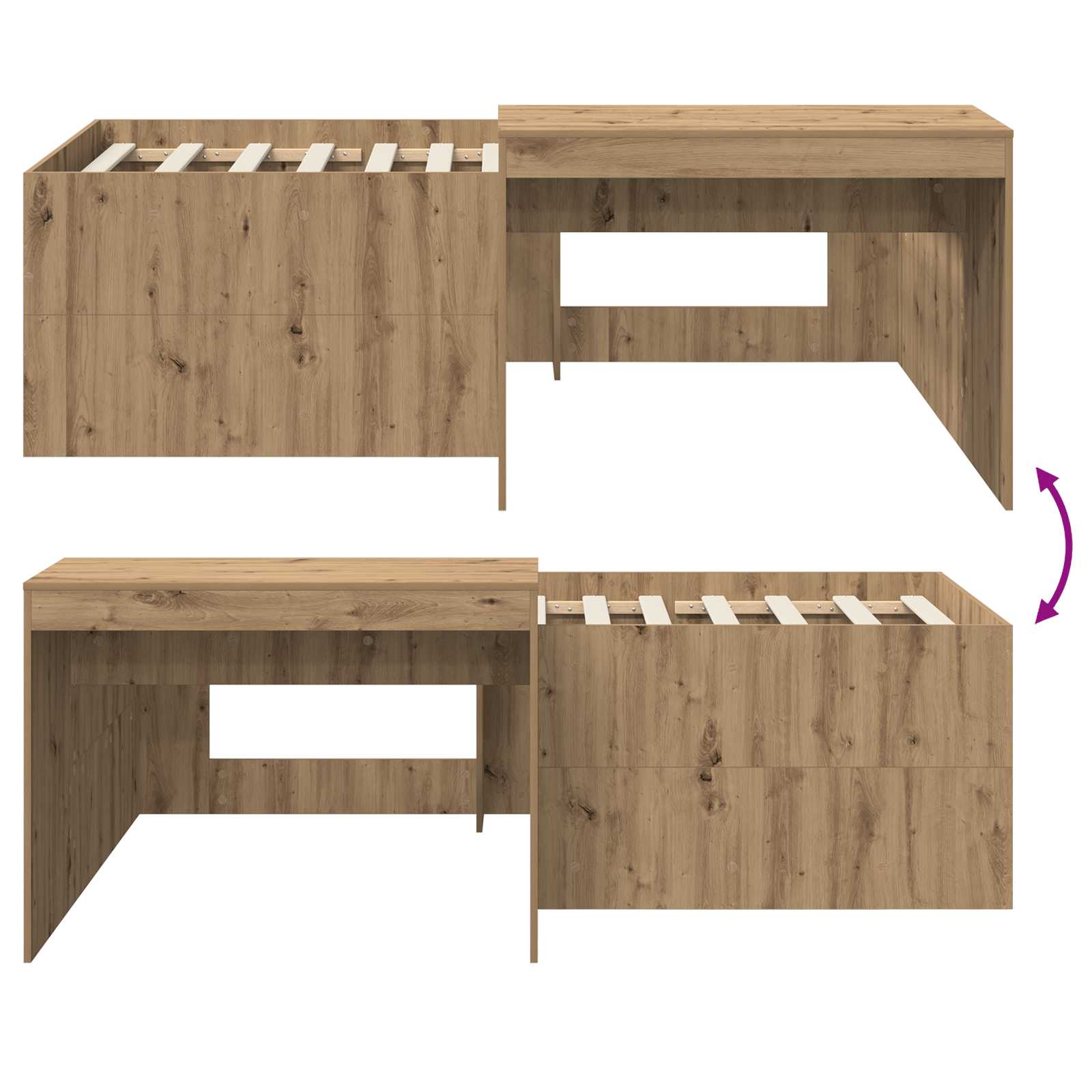 Lit haut pour enfants avec bureau Chêne artisanal 90 x 200 cm - XIOS