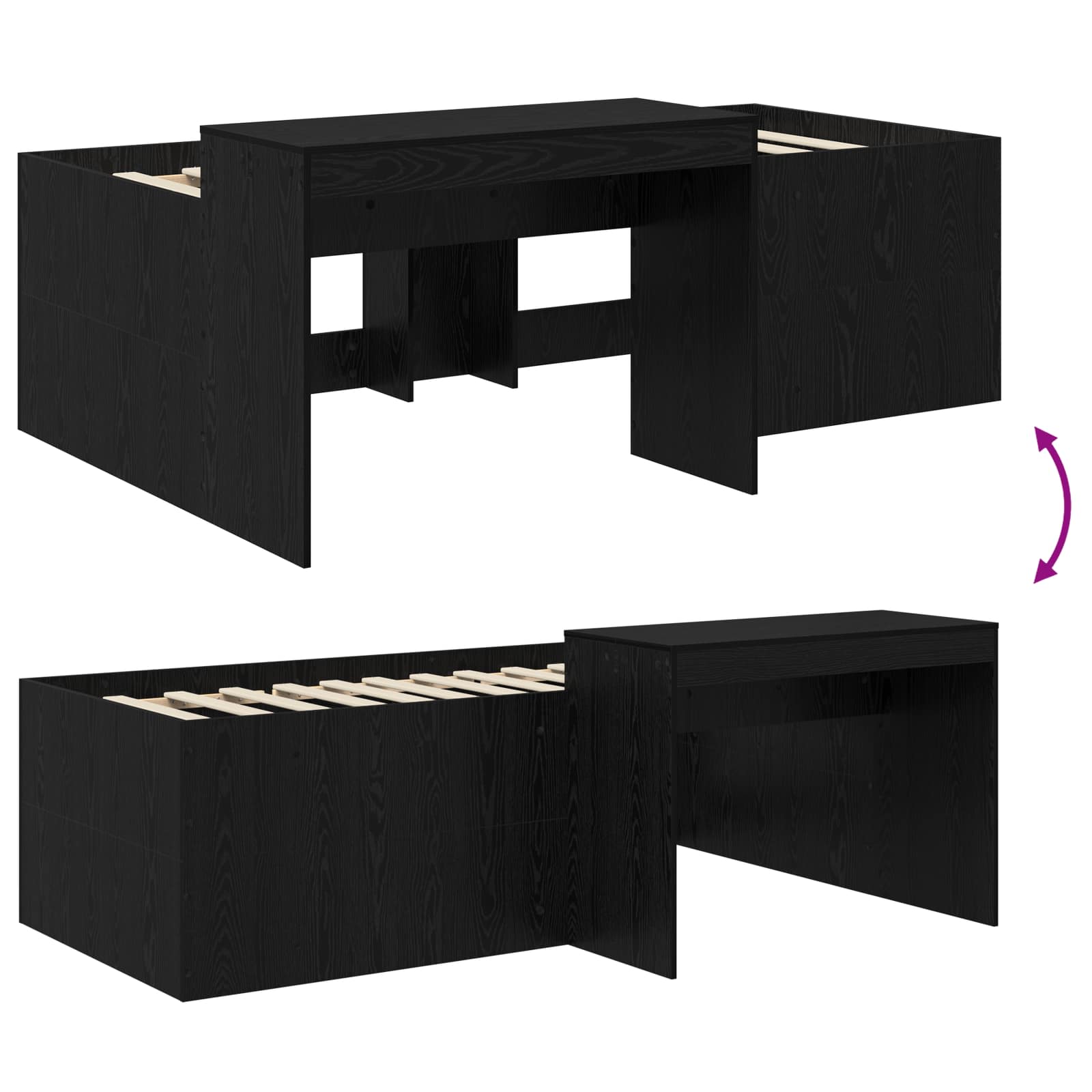 Lit haut pour enfants avec bureau Noir 98,5 x 200 cm - XIOS