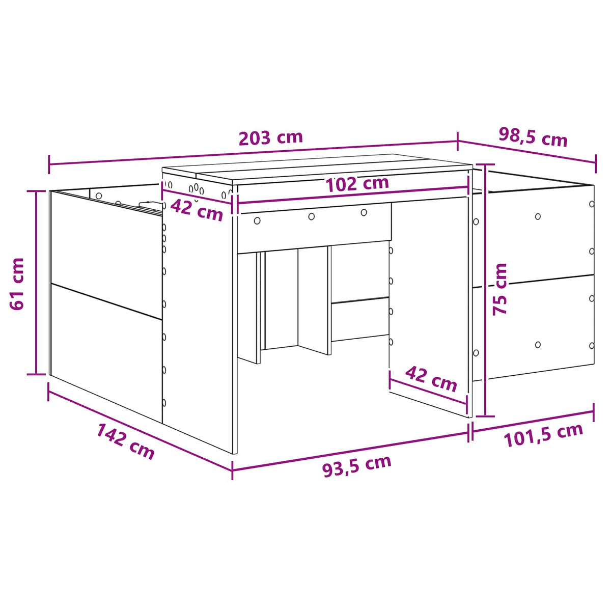Lit haut pour enfants avec bureau Sonoma gris 98,5 x 203 cm