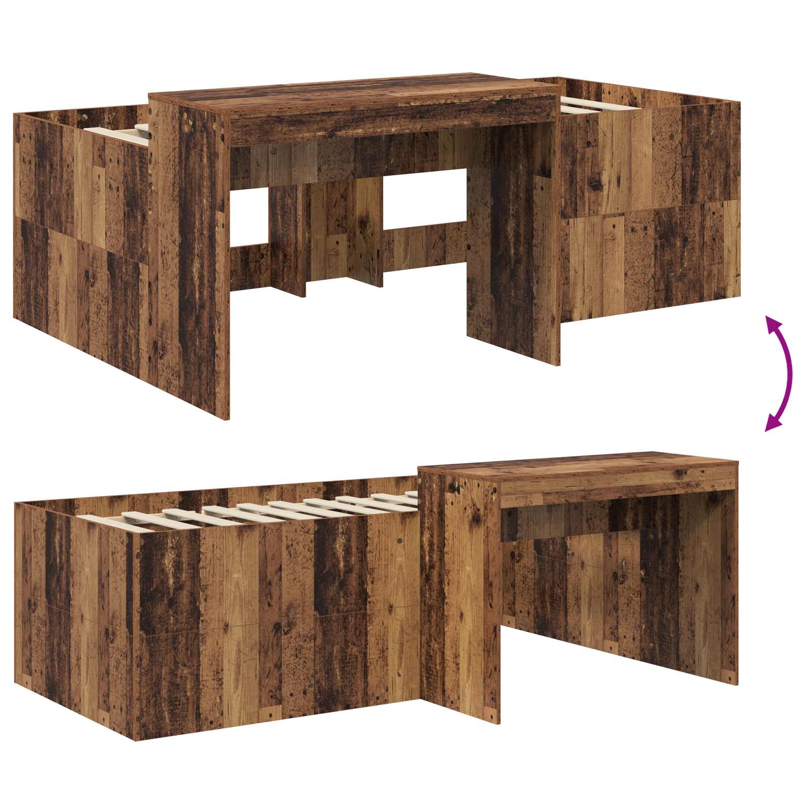 Lit haut pour enfants avec bureau Bois ancien 98,5 x 200 cm - XIOS