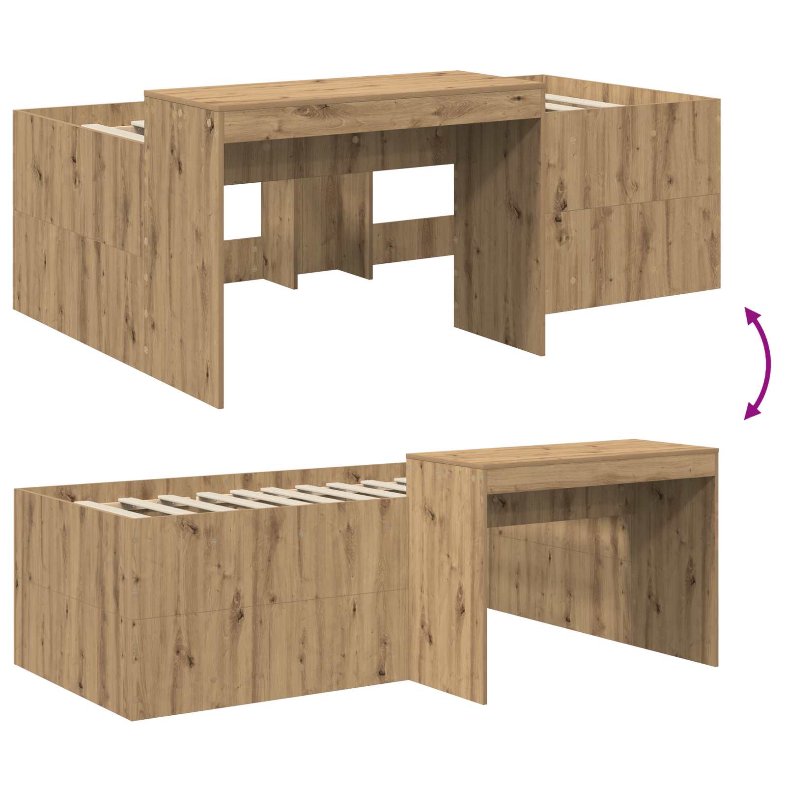 Lit haut pour enfants avec bureau Chêne artisanal 98,5 x 200 cm - XIOS