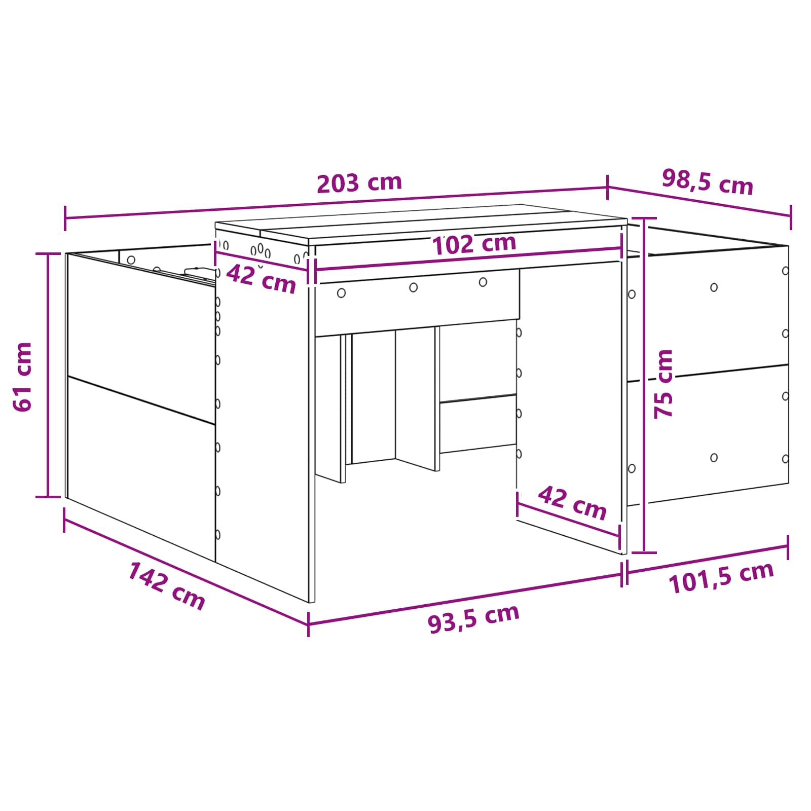 Lit haut pour enfants avec bureau Chêne artisanal 98,5 x 200 cm - XIOS