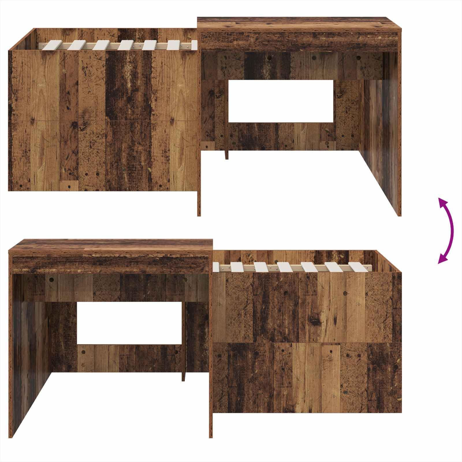 Lit haut pour enfants avec bureau Bois ancien Bois d'ingénierie