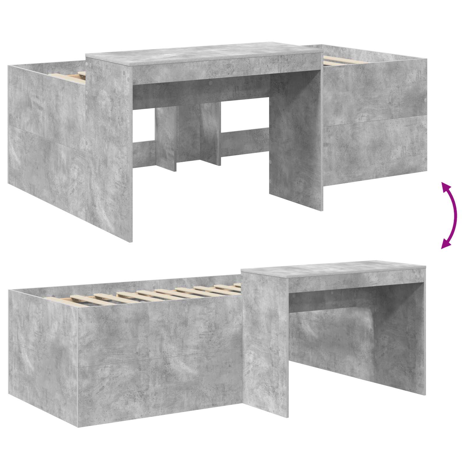 Lit haut pour enfants avec bureau Gris béton Bois d'ingénierie - XIOS