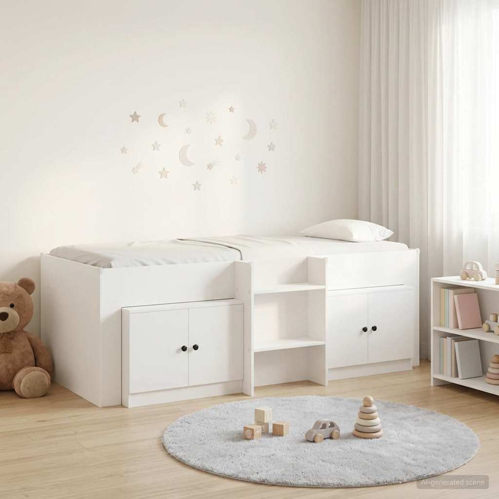 Cadre de lit en loft avec armoire 3 pcs Blanc Bois d'ingénierie - XIOS