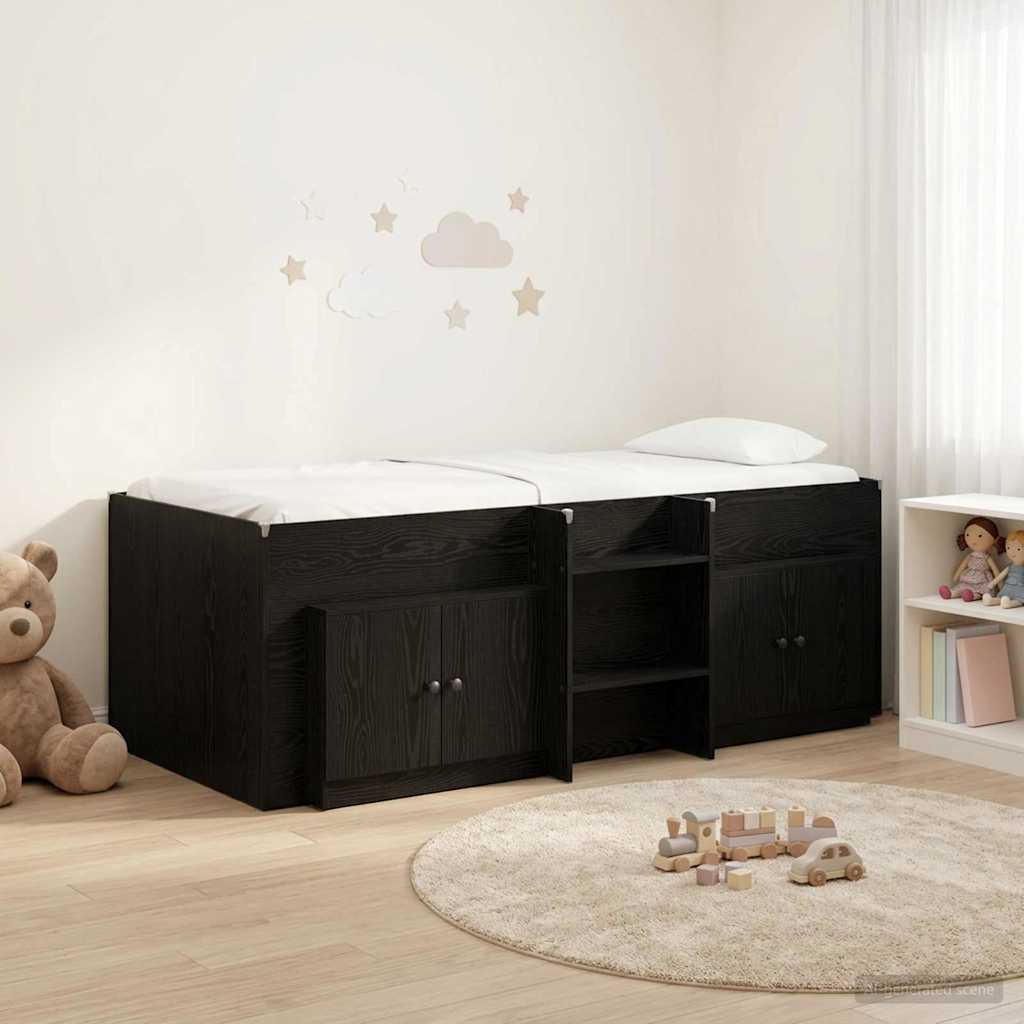 Cadre de lit en loft avec armoire 3 pc Noir Bois d'ingénierie - XIOS