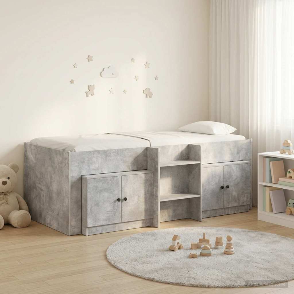 Cadre de lit en loft avec armoire avec stockage 3 pc Gris béton - XIOS