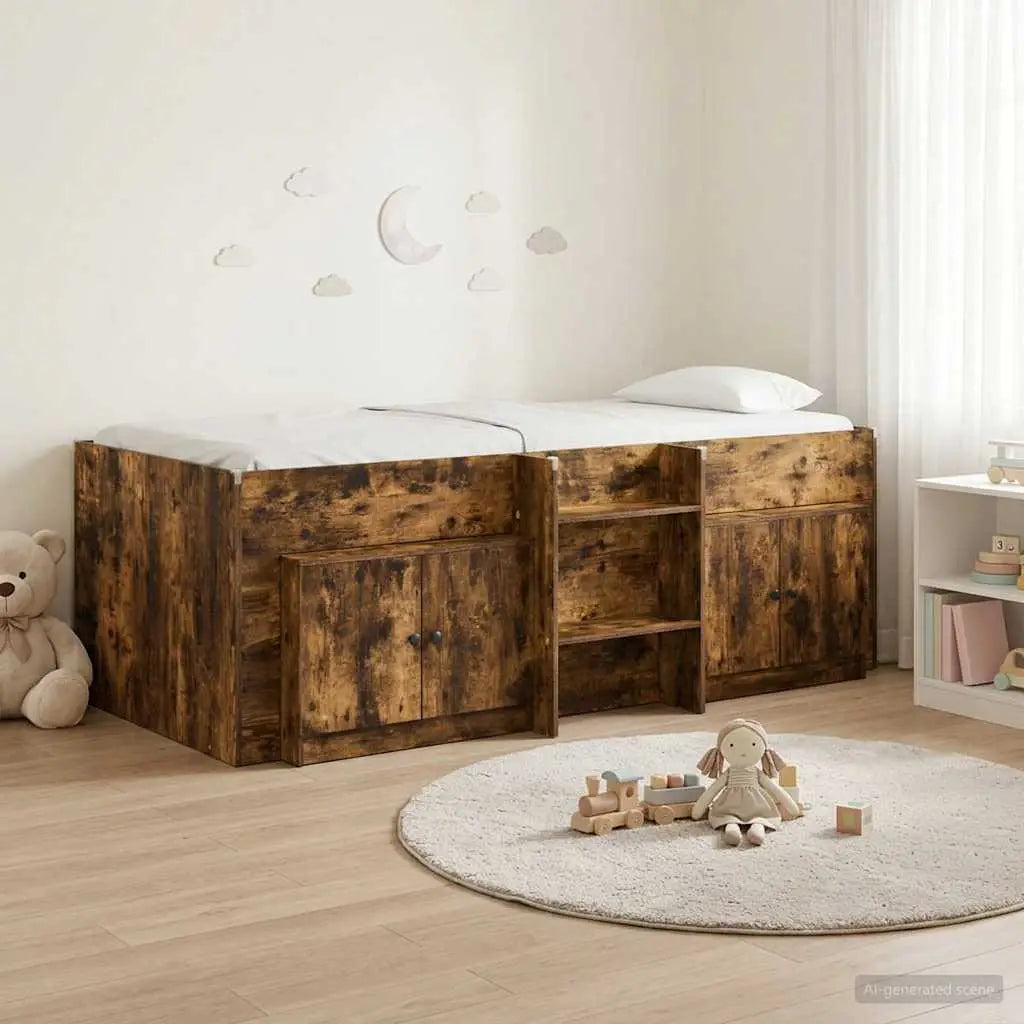 Cadre de lit en loft avec armoire avec stockage 3 pc Chêne fumé - XIOS