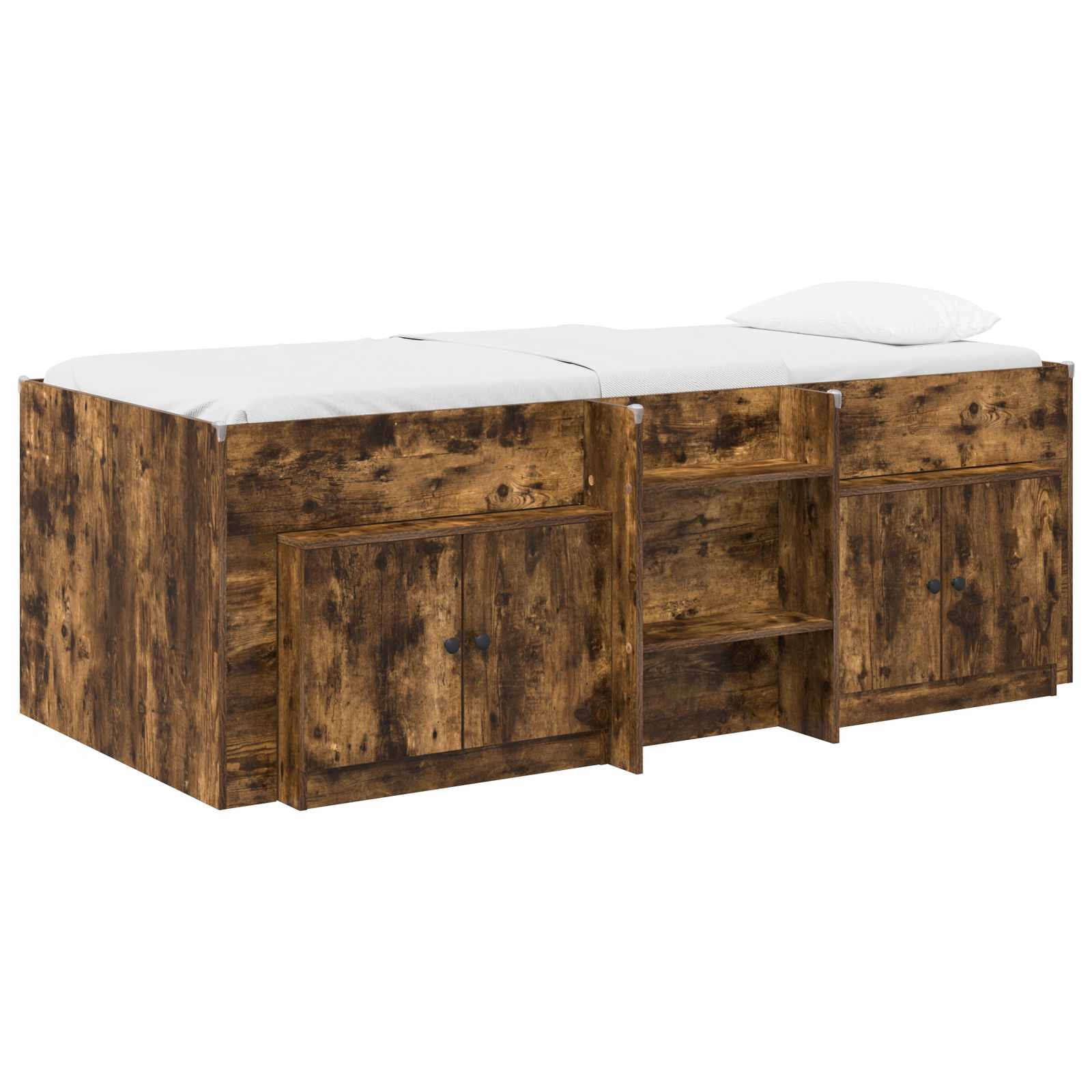 Cadre de lit en loft avec armoire avec stockage 3 pc Chêne fumé