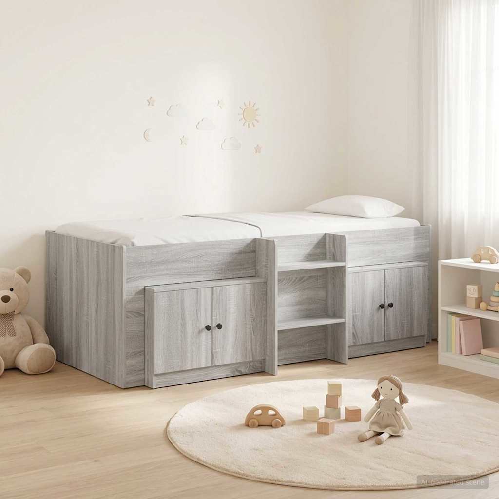 Cadre de lit en loft avec armoire avec porte 3 pc Sonoma gris - XIOS