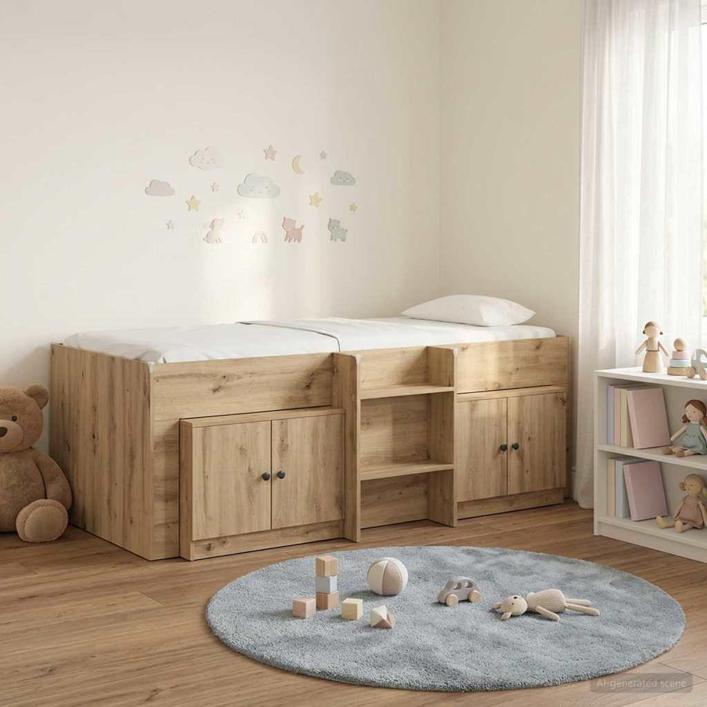 Cadre de lit en loft avec armoire 3 pc Chêne artisanal - XIOS