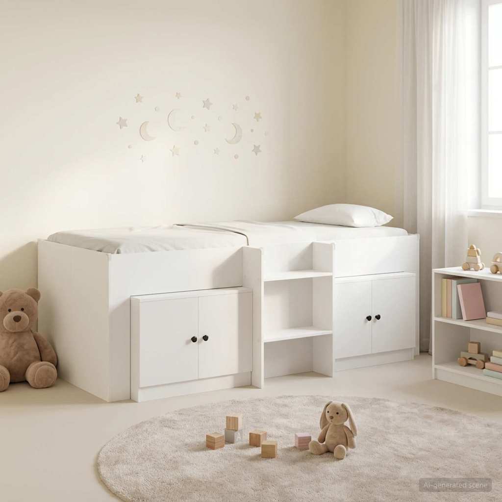 Cadre de lit en loft avec armoire 3 pc Blanc Bois d'ingénierie - XIOS