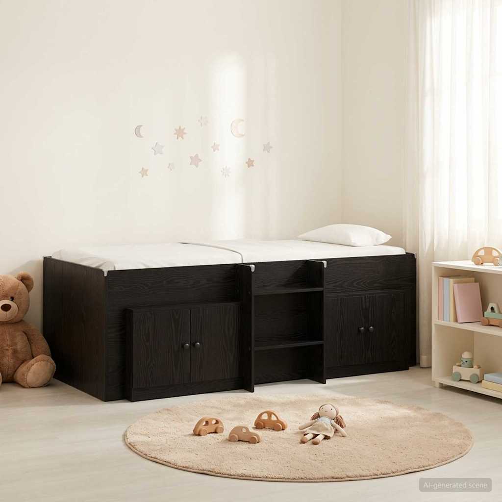 Cadre de lit en loft avec armoire 3 pc Noir Bois d'ingénierie - XIOS