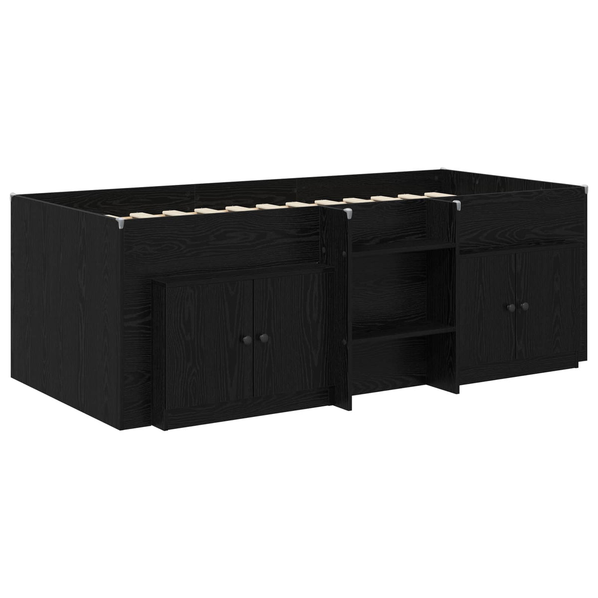 Cadre de lit en loft avec armoire 3 pc Noir Bois d'ingénierie