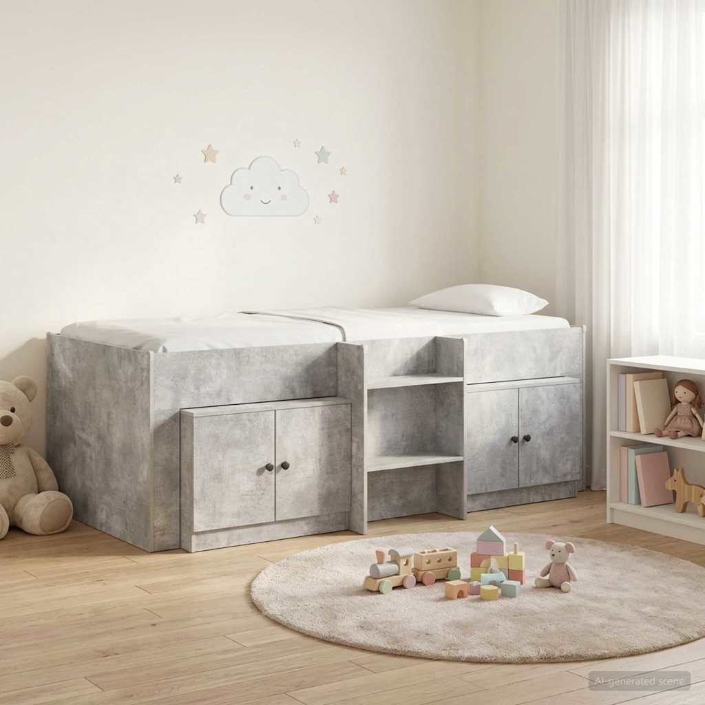 Cadre de lit en loft avec armoire avec stockage 3 pc Gris béton - XIOS
