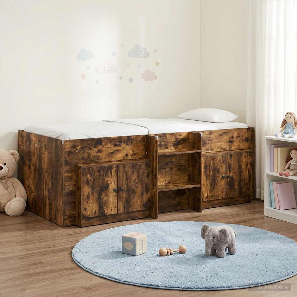 Cadre de lit en loft avec armoire avec stockage 3 pc Chêne fumé - XIOS