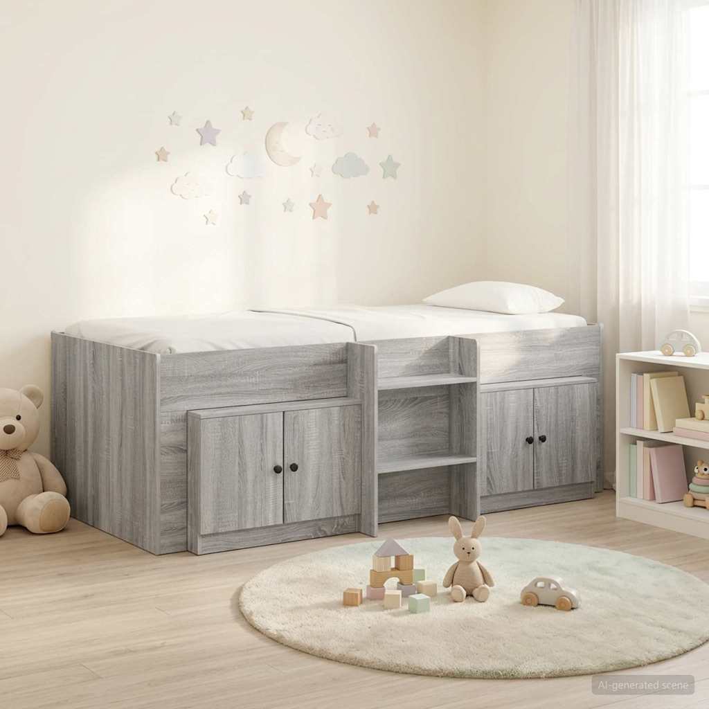 Cadre de lit en loft avec armoire avec porte 3 pc Sonoma gris